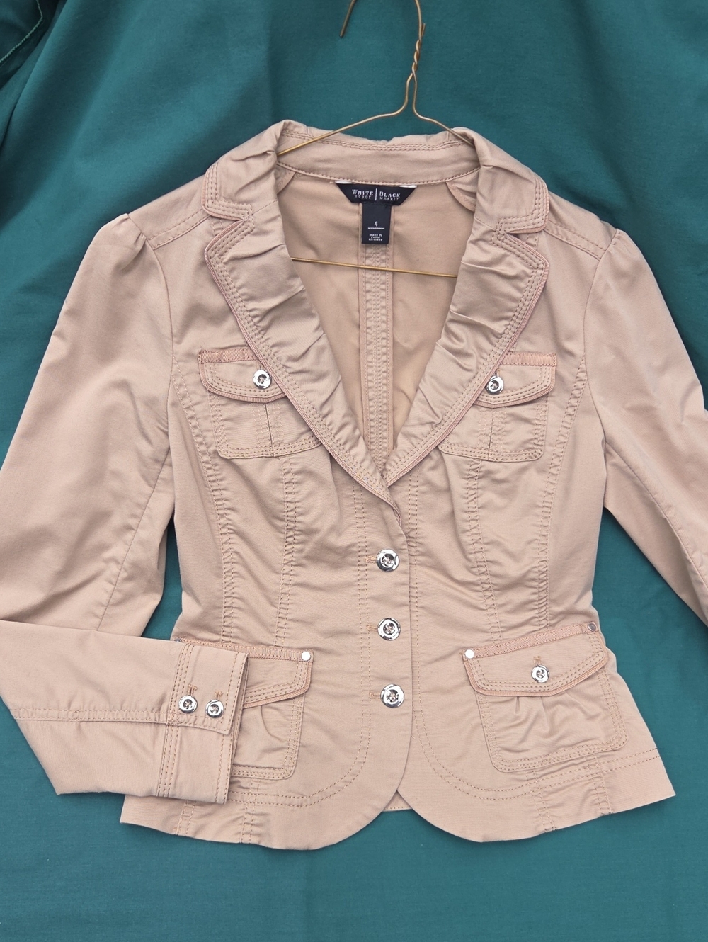 White House Black Market Tan Ruffled Lapel Tailored Blazer